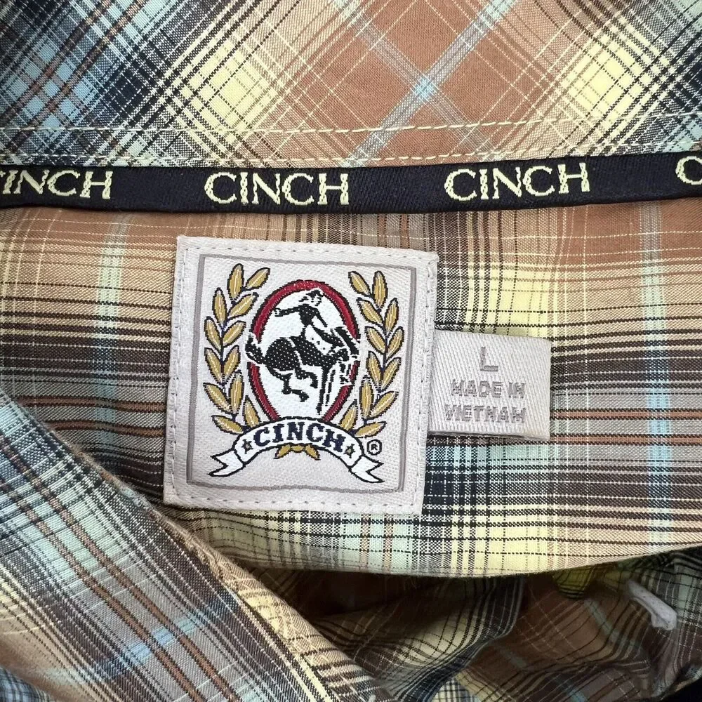 Cinch Men’s Size L Shirt Classic Plaid Long Sleeve‎ Button Down Western Cowboy
